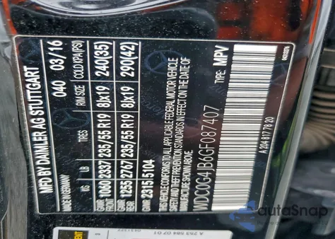 2016 Mercedes-Benz Glc 300 from USA, damaged, VIN WDC0G4JB6GF087407